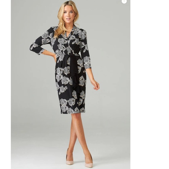 Joseph Ribkoff Black Dress with White Floral Design - Picture 2 of 12